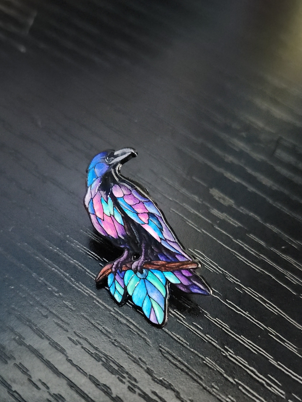 Multicolor Raven Enamel Pin - Decorative Bird Accessory